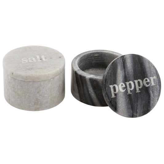Thirstystone White & Black Marble Pinch Pots with Etched Lids, Use for Salt & Pepper While Cooking or Baking