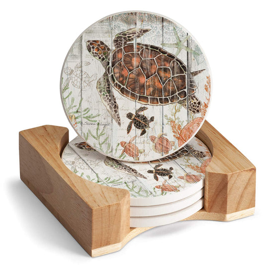 Thirstystone Shoreline Shells 4-Pack Natural Marble Stone Coaster with Protective Cork Backing Manufactured in The USA