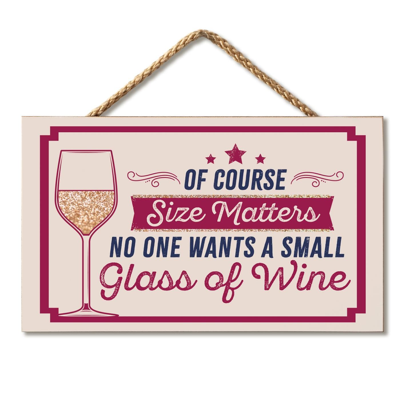 CounterArt Size Matters Humorous Hanging Wood Wall Sign 9.5” by 5.75” Made in the USA Features Braided Rope Hanger