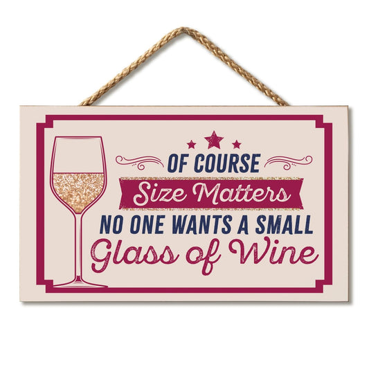 CounterArt Size Matters Humorous Hanging Wood Wall Sign 9.5” by 5.75” Made in the USA Features Braided Rope Hanger