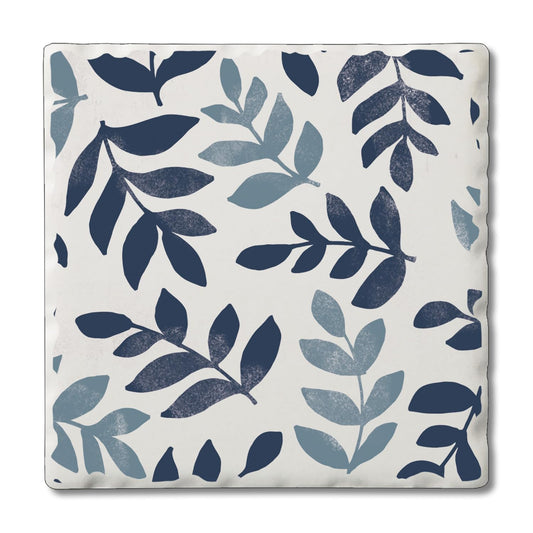 Thirstystone Blue Leaves Single Absorbent Stone Coaster with Protective Cork Backing Manufactured in The USA 4" Square, Colorful, Artistic, Easily Wipes Clean