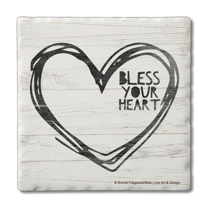 Thirstystone Bless Your Heart Single Tumbled Tile Stone Coaster with Protective Cork Backing Manufactured in The USA 4" Square, Artistic, Easily Wipes Clean