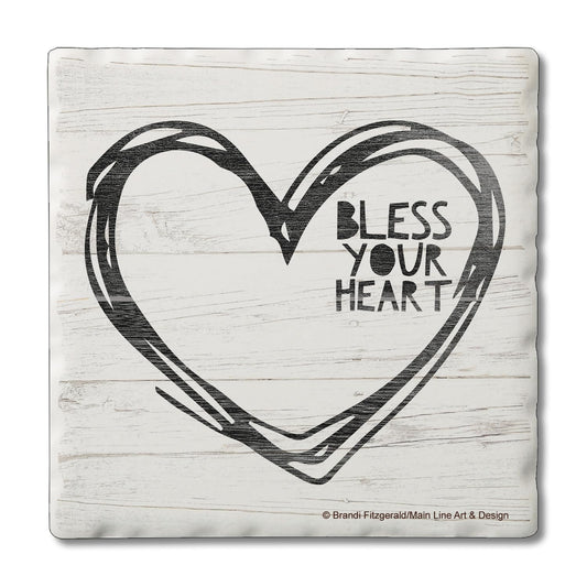 Thirstystone Bless Your Heart Single Tumbled Tile Stone Coaster with Protective Cork Backing Manufactured in The USA 4" Square, Artistic, Easily Wipes Clean