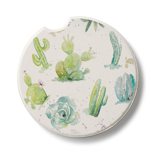 Thirstystone Cactus Garden Single Absorbent Stone Coaster for Vehicle Cup Holder 2.6” Diameter Manufactured in The USA