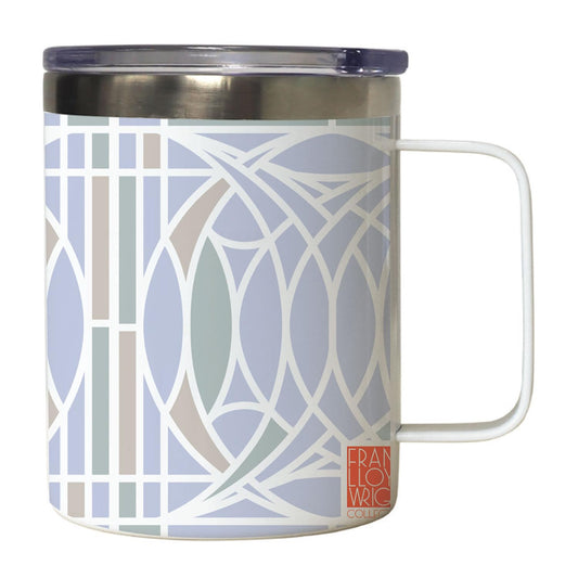 Highland Home Blossom Design by Frank Lloyd Wright on Stainless Steel Mug with Lid 12 oz. Manufactured in the USA