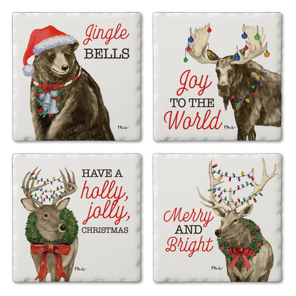 Thirstystone Merry Lodge Creatures 4 Pack Assorted Tumbled Tile Stone Coasters 4" Square