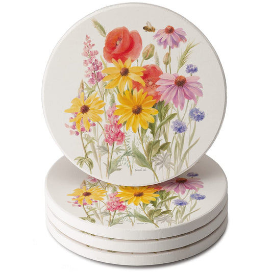 Thirstystone Wildflowers 4 Pack Round Absorbent Stone Coasters 4" Diameter Manufactured in The USA