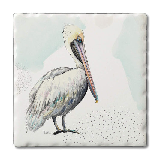 Thirstystone Pelican Single Tumbled Tile Stone Coaster with Protective Cork Backing Manufactured in The USA 4" Square, Colorful, Artistiic, Easily Wipes Clean