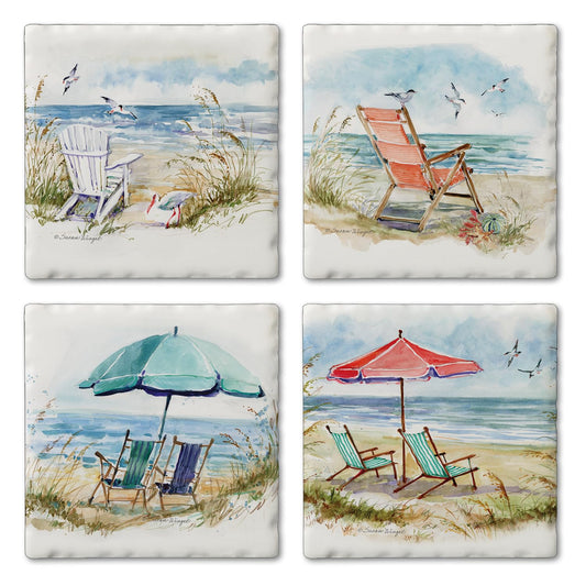 Thirstystone Coastal Moments 4 Pack Assorted Tumbled Tile Stone Coasters 4" Square