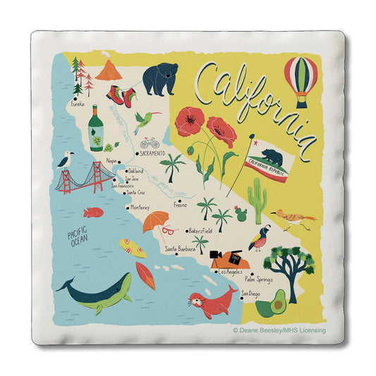 Thirstystone California Home State 4 Pack Tumbled Tile Stone Coasters 4" Square Manufactured in the USA