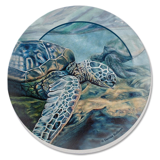 Thirstystone Kona Sea Turtle 4-Pack Round Absorbent Stone Coasters with Protective Cork Backing Manufactured in The USA