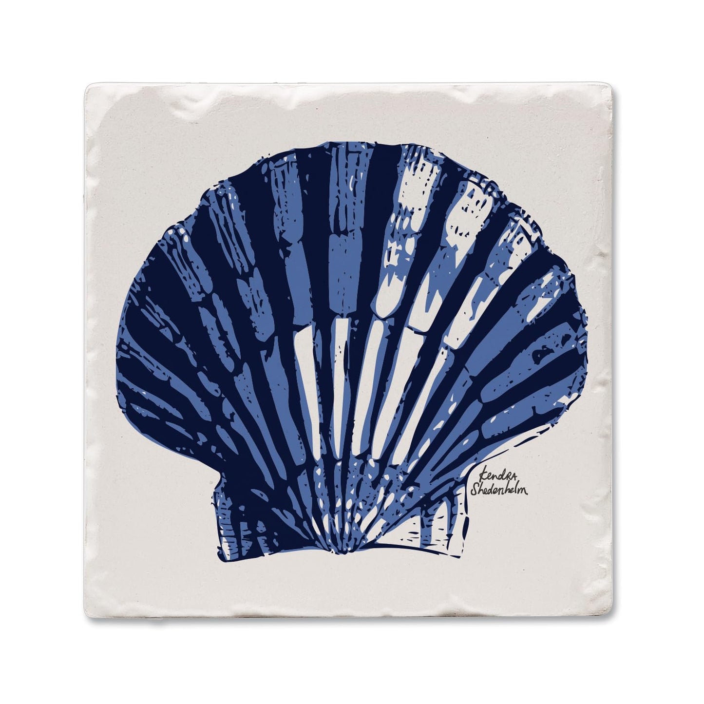 Thirstystone Indigo Scallop Single Tumbled Tile Stone Coaster with Protective Cork Backing Manufactured in The USA 4" Square, Colorful, Artistiic, Easily Wipes Clean