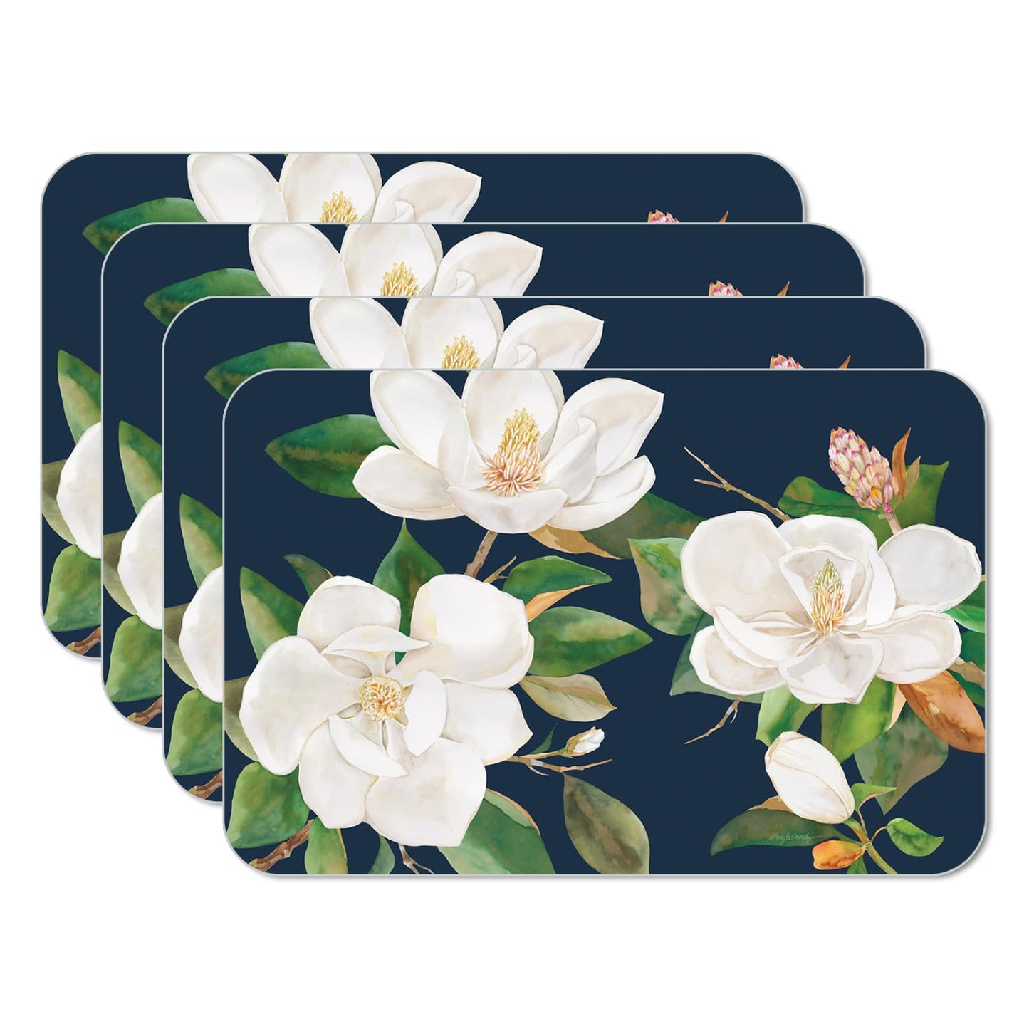 CounterArt Magnolia in Bloom 4 Pack Reversible Easy Care Flexible Placemats Made in the USA