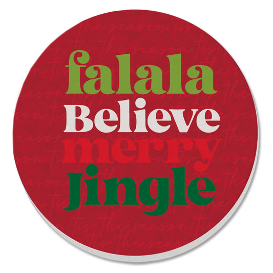 Thirstystone Merry Jingle Single Round Absorbent Stone Coaster with Protective Cork Backing Manufactured in The USA 4" Diameter