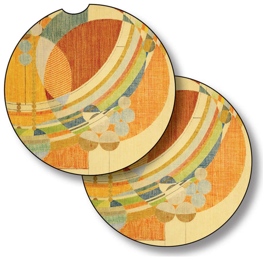 March Balloons Design from Frank Lloyd Wright Foundation on 2-Pack Absorbent Stone Car Coasters 2.6” Diameter Manufactured in The USA