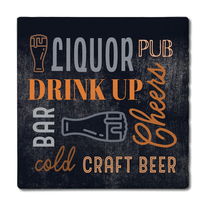 Thirstystone Cheers Drink Up Single Tumbled Tile Stone Coaster with Protective Cork Backing Manufactured in The USA 4" Square, Artistic, Easily Wipes Clean