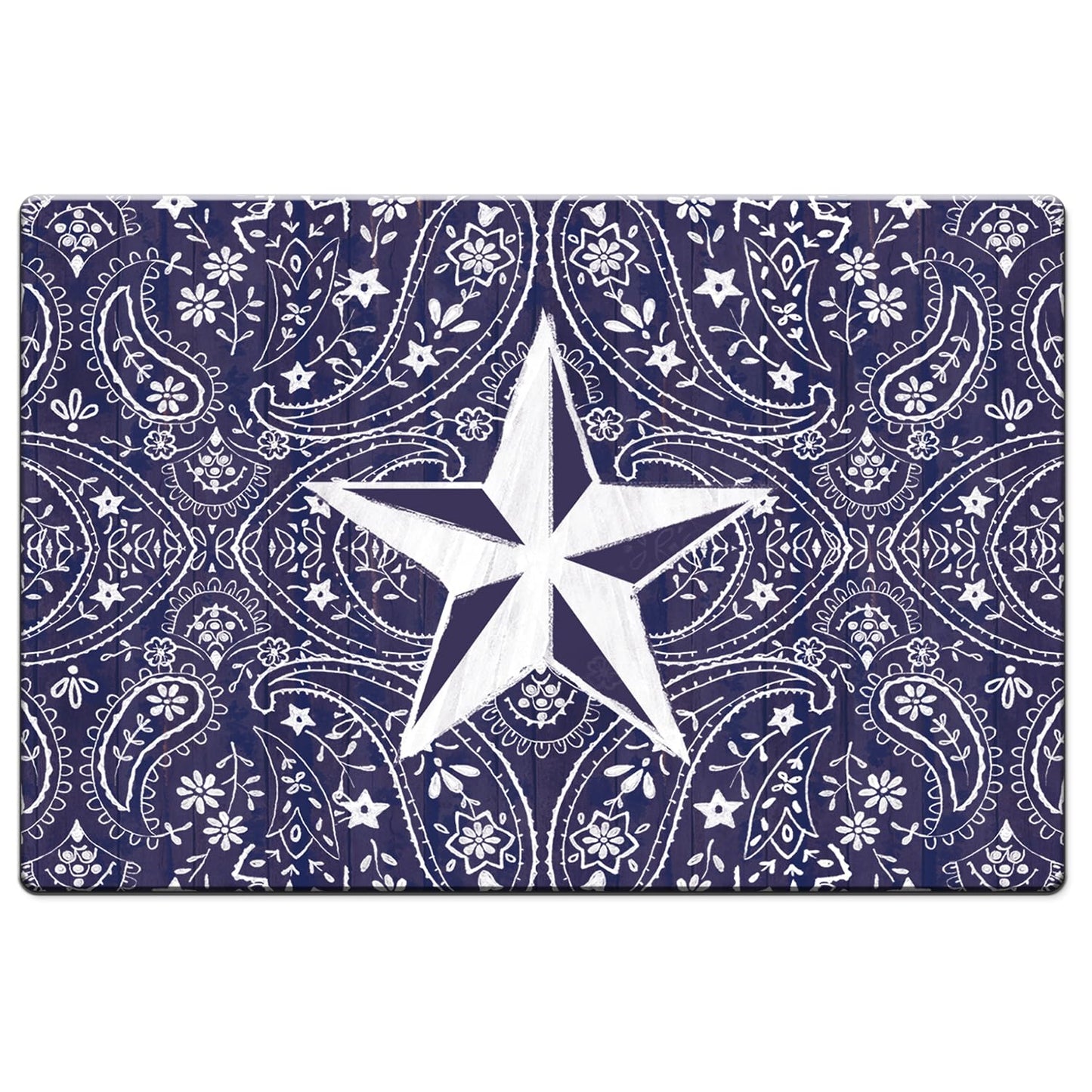 Highland Home Blue Bandana Star 30” x 20” Decorative Vinyl Comfort Floor Mat Manufactured in The USA, Waterproof, Easy to Clean