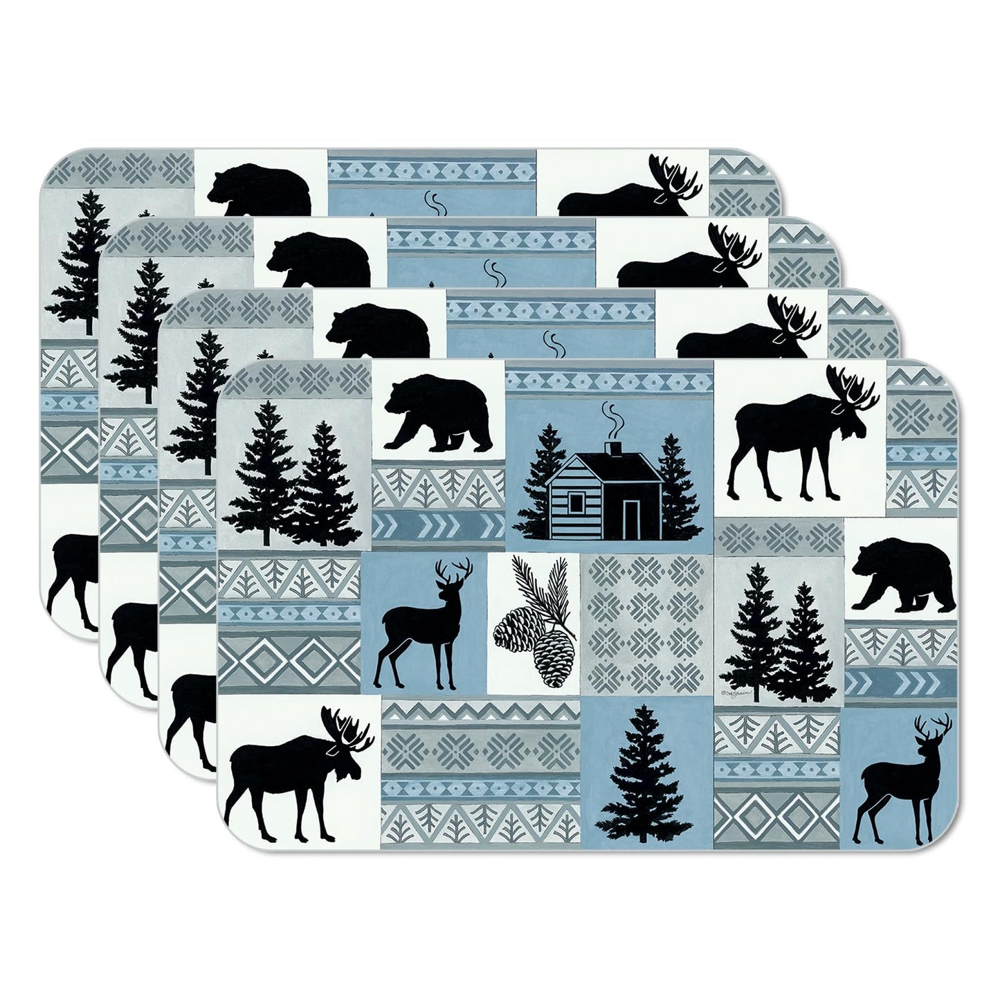 CounterArt Cabin in the Woods 4 Pack Reversible Easy Care Flexible Placemats Made in the USA