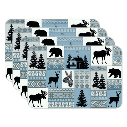 CounterArt Cabin in the Woods 4 Pack Reversible Easy Care Flexible Placemats Made in the USA