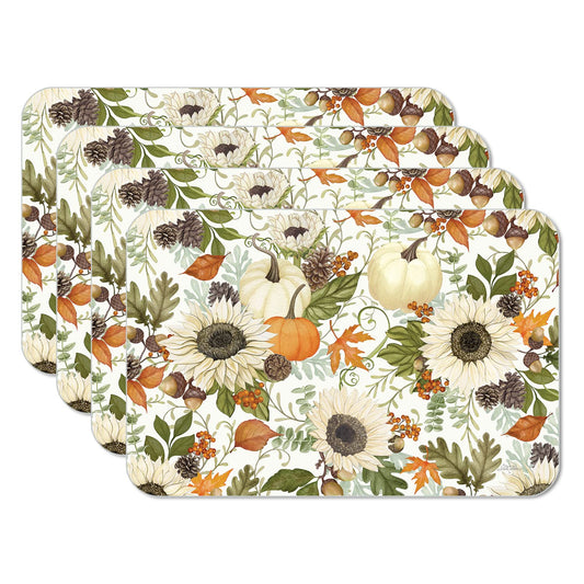 CounterArt Farmhouse Fall Reversible 4 Pack Easy Care Placemats 4 Pack Made in the USA