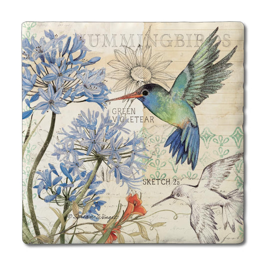 Thirstystone Hummingbird Study 4 Pack Tumbled Tile Stone Coasters 4" Square Manufactured in the USA