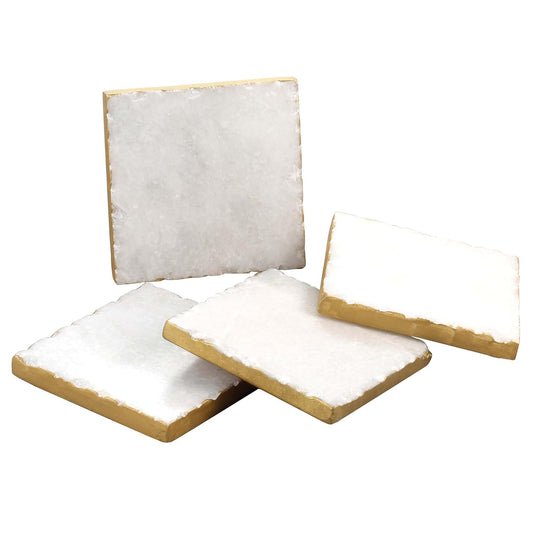 Thirstystone Square White Marble/Gold Edged Coasters (Set of 4), Multicolor