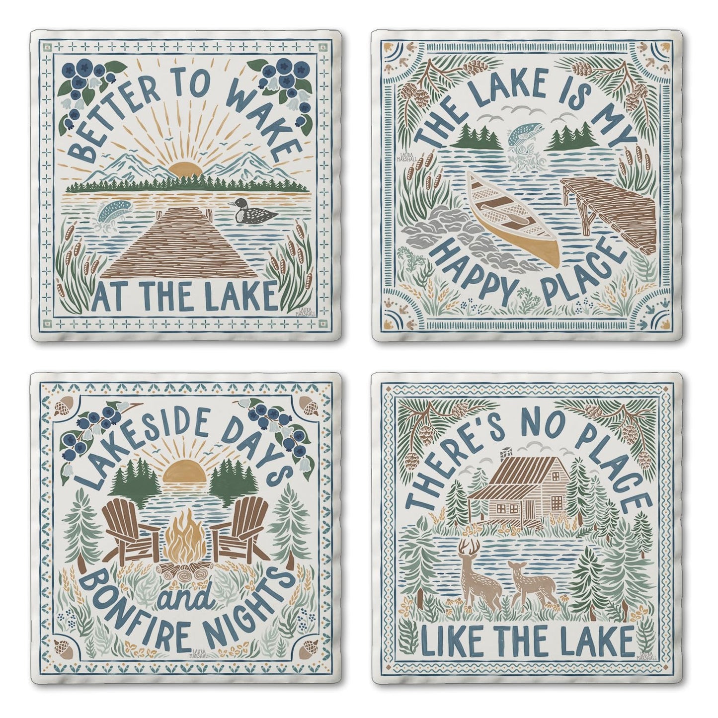 Thirstystone Lakeside Thoughts 4-Pack Stone Tumbled Tile Stone Coasters 4" Square