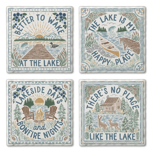 Thirstystone Lakeside Thoughts 4-Pack Stone Tumbled Tile Stone Coasters 4" Square