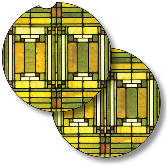 Oak Park Design from Frank Lloyd Wright Foundation on 2-Pack Absorbent Stone Car Coasters 2.6” Diameter Manufactured in The USA