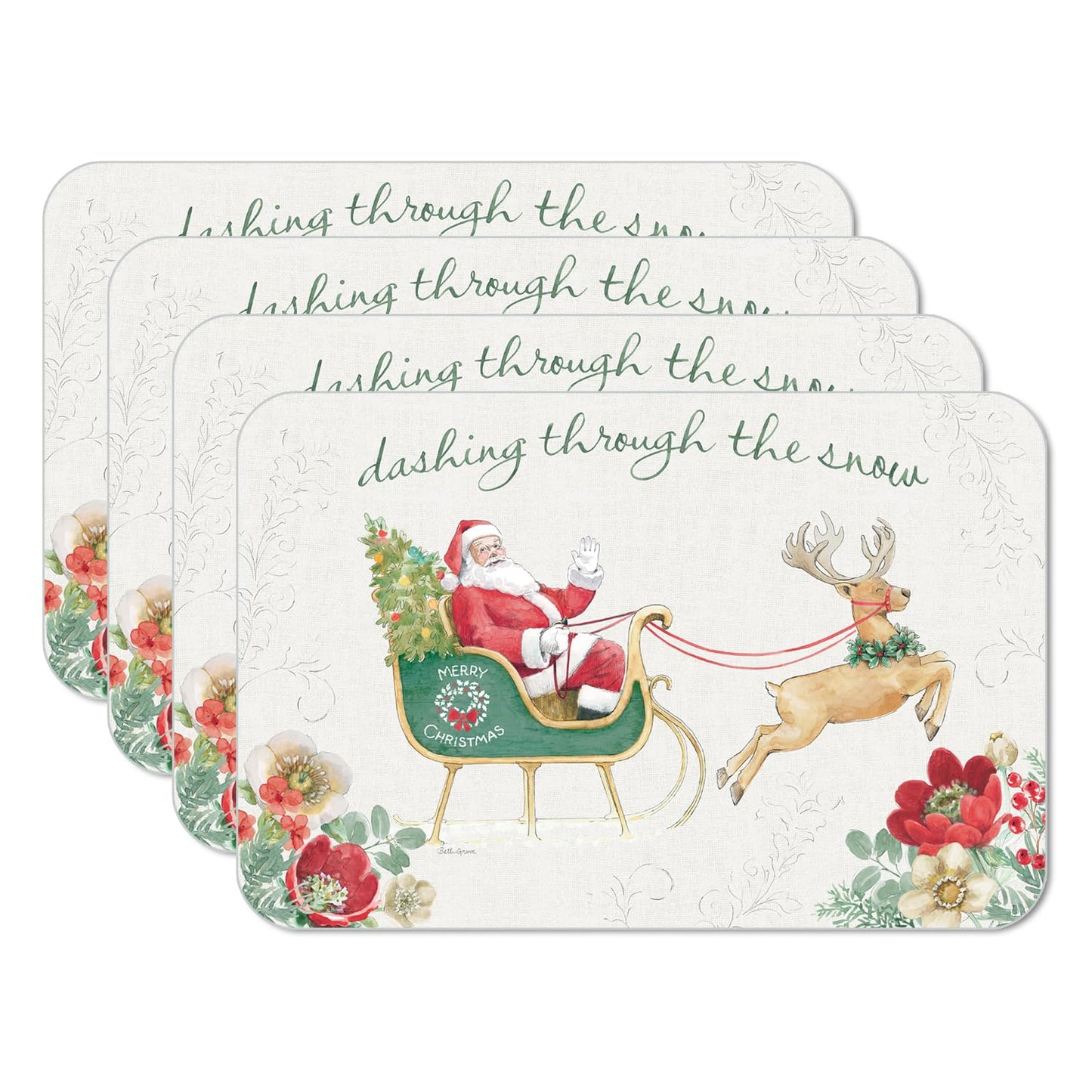 CounterArt Holiday Traditions 4 Pack Reversible Easy Care Placemats Made in the USA