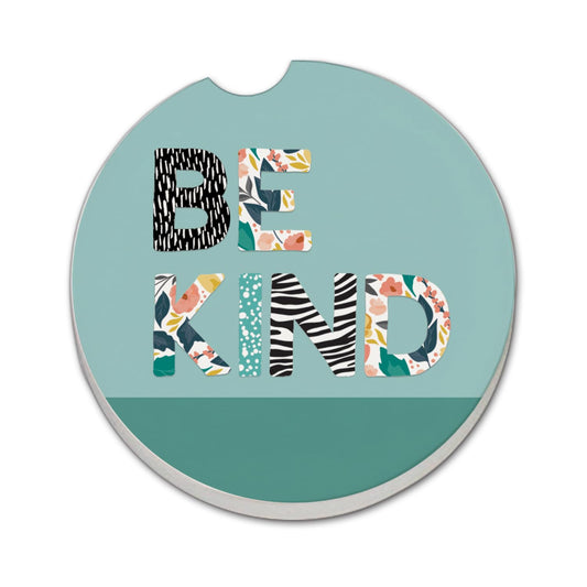Thirstystone Floral Be Kind Single Absorbent Stone Coaster for Vehicle Cup Holder 2.6” Diameter Manufactured in The USA