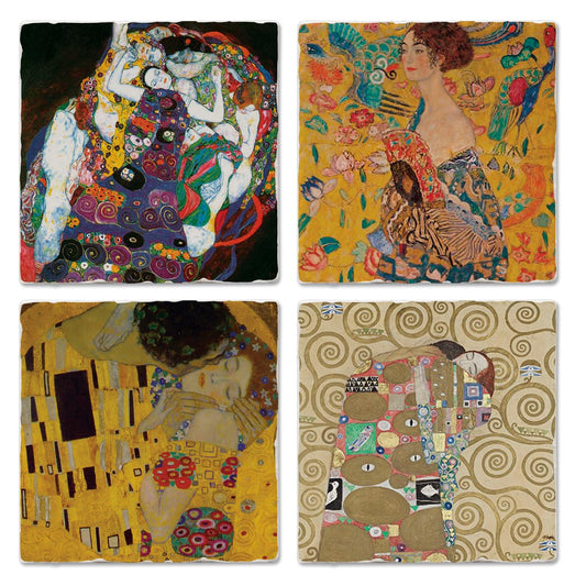 Thirstystone Gustav Klimt Collection 4-Pack Assorted Tumbled Tile Stone Coasters 4" Square