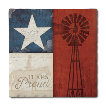 Thirstystone Texas Proud 4-Pack Tumbled Tile Stone Coasters 4" Square Manufactured in the USA