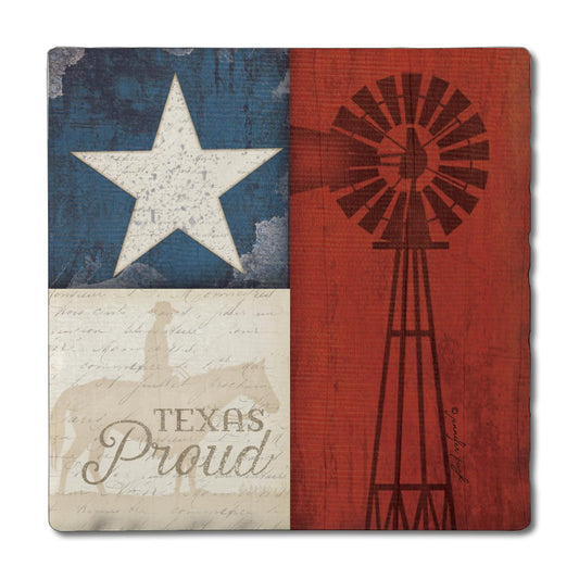 Thirstystone Texas Proud 4-Pack Tumbled Tile Stone Coasters 4" Square Manufactured in the USA