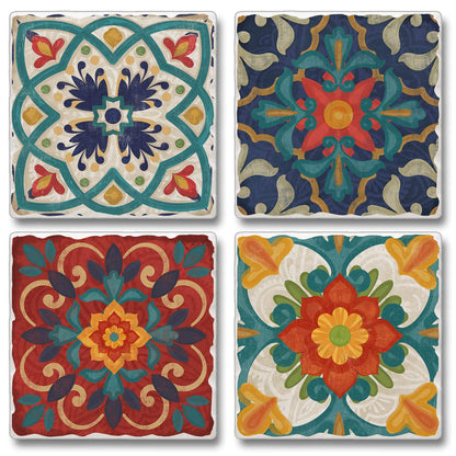Thirstystone Spanish Villa 4-Pack Tumbled Tile Stone Coasters 4" Square