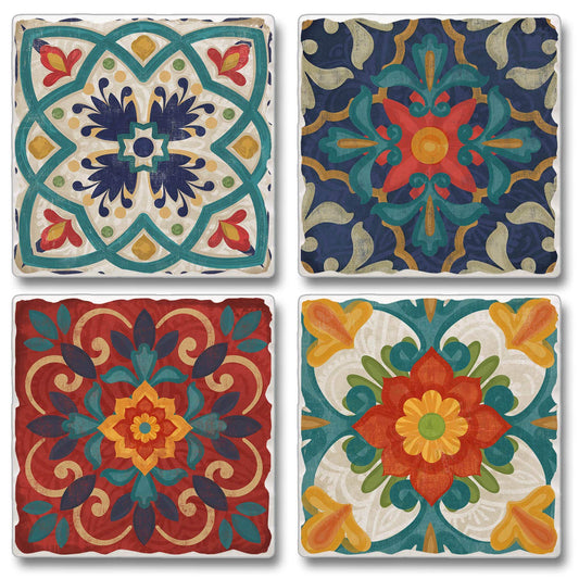 Thirstystone Spanish Villa 4-Pack Tumbled Tile Stone Coasters 4" Square