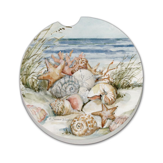 Thirstystone Coastal Sanctuary Single Absorbent Stone Coaster for Vehicle Cup Holder 2.6” Diameter Manufactured in The USA