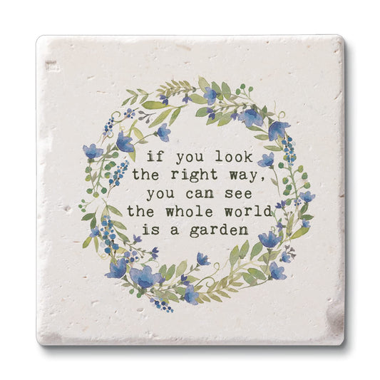 Thirstystone World is A Garden 4 Pack Natural Shell Stone Absorbent Coasters with Protective Cork Backing Manufactured in The USA