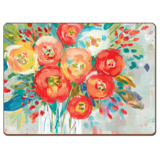 Cala Home Coral Floral Premium Decorative Hardboard Tabletop Placemats 4-Pack Manufactured in The USA Heat Tolerant and Easily Wipes Clean