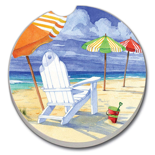 CounterArt Beach Umbrella Single Absorbnent Stone Coaster for Vehicle Cup Holder 2.6” Diameter Manufactured in The USA