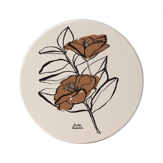 Thirstystone Mocha Flower Round Absorbent Stone Coaster with Protective Cork Backing Manufactured in The USA 4" Diameter