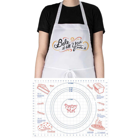Counterart Grab Life Chef Apron & 24" x 18" Pastry Mat BPA & PVC Free Plastic with Grid Markings for Tarts, Pies, & Pizzas