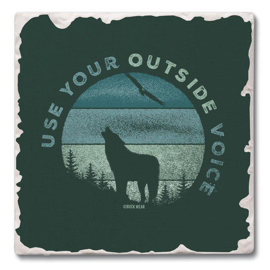 Thirstystone Outside Voice Single Tumbled Tile Stone Coaster with Protective Cork Backing Manufactured in The USA 4" Square