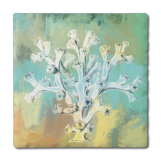 Thirstystone Coral Wash Single Tumbled Tile Stone Coaster with Protective Cork Backing Manufactured in The USA 4" Square, Artistic, Easily Wipes Clean